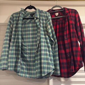 2 jcrew flannel shirts. Red/black. Green/blue small